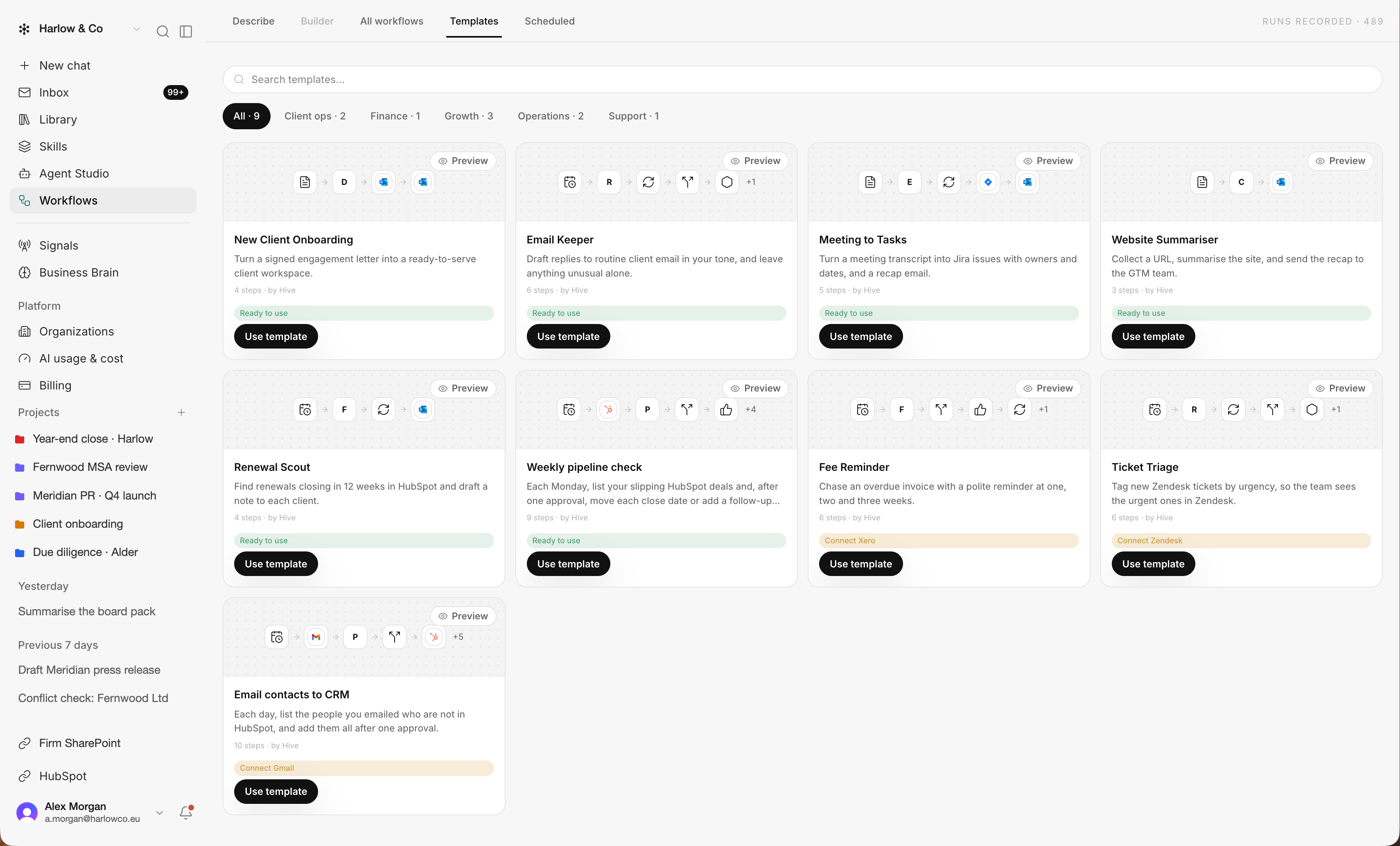Workflows, each ready to test before it goes live.
